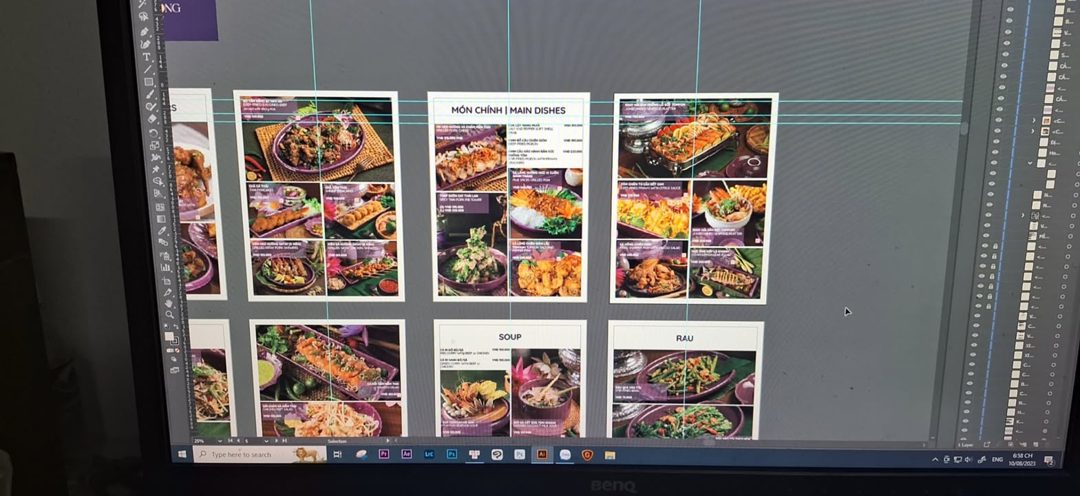 Màn hình thiết kế các trang menu song ngữ Anh Việt cho nhà hàng Thái